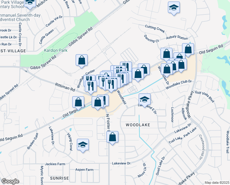 map of restaurants, bars, coffee shops, grocery stores, and more near 78 Farm-to-Market in San Antonio