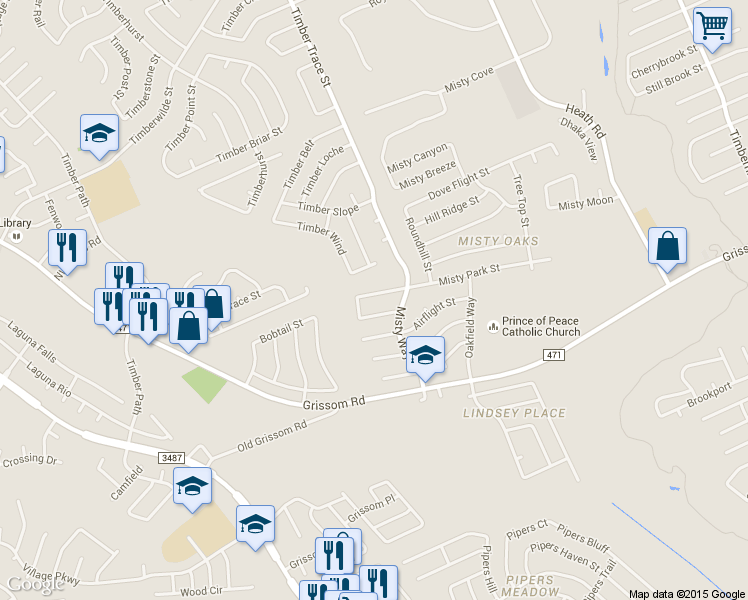 map of restaurants, bars, coffee shops, grocery stores, and more near 8026 Misty Park Street in San Antonio