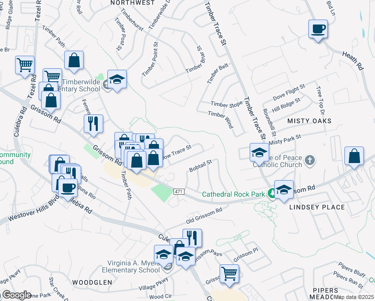 map of restaurants, bars, coffee shops, grocery stores, and more near 8833 Meadow Range Street in San Antonio