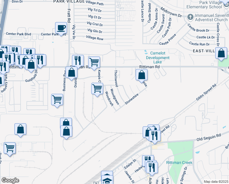 map of restaurants, bars, coffee shops, grocery stores, and more near 5823 Woodgreen in San Antonio
