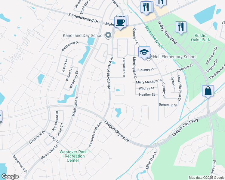 map of restaurants, bars, coffee shops, grocery stores, and more near 387 Henderson Lane in League City