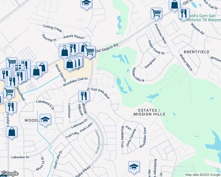 map of restaurants, bars, coffee shops, grocery stores, and more near 7418 Adaja River in San Antonio
