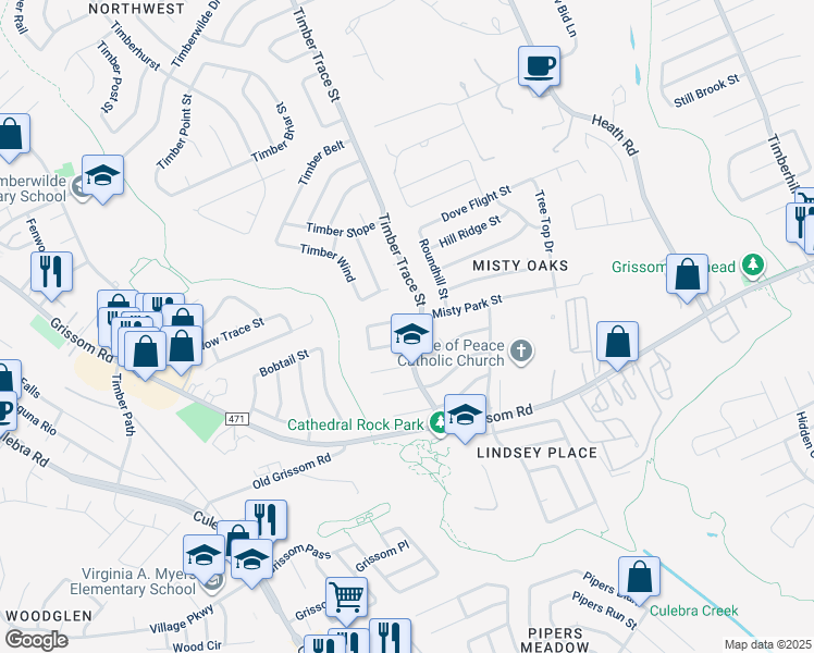 map of restaurants, bars, coffee shops, grocery stores, and more near 4922 Misty Way Street in San Antonio