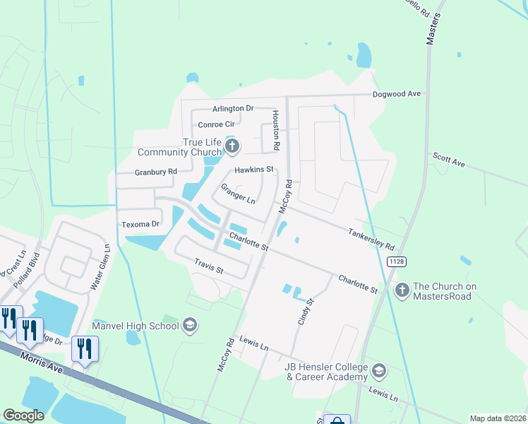 map of restaurants, bars, coffee shops, grocery stores, and more near 6827 Davy Crockett Drive in Manvel