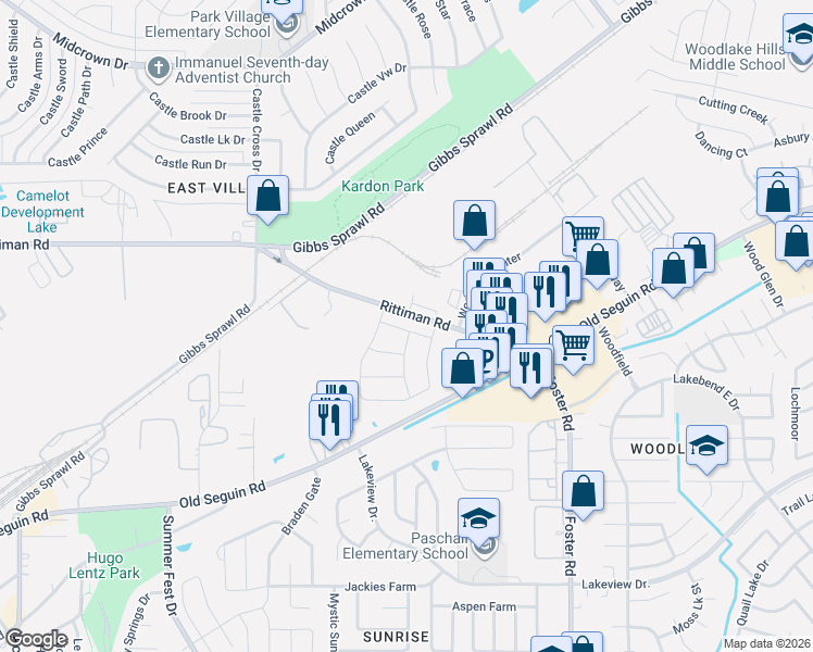 map of restaurants, bars, coffee shops, grocery stores, and more near 5922 Arcturus in San Antonio
