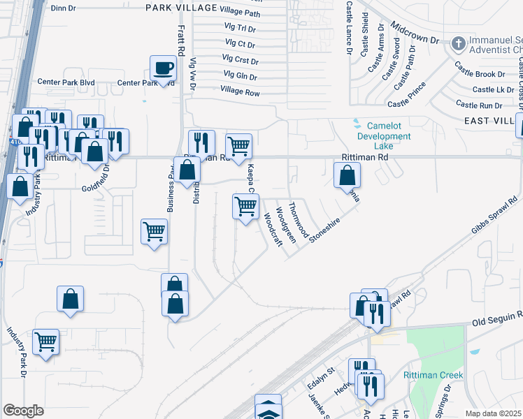 map of restaurants, bars, coffee shops, grocery stores, and more near 5910 Woodcraft in San Antonio