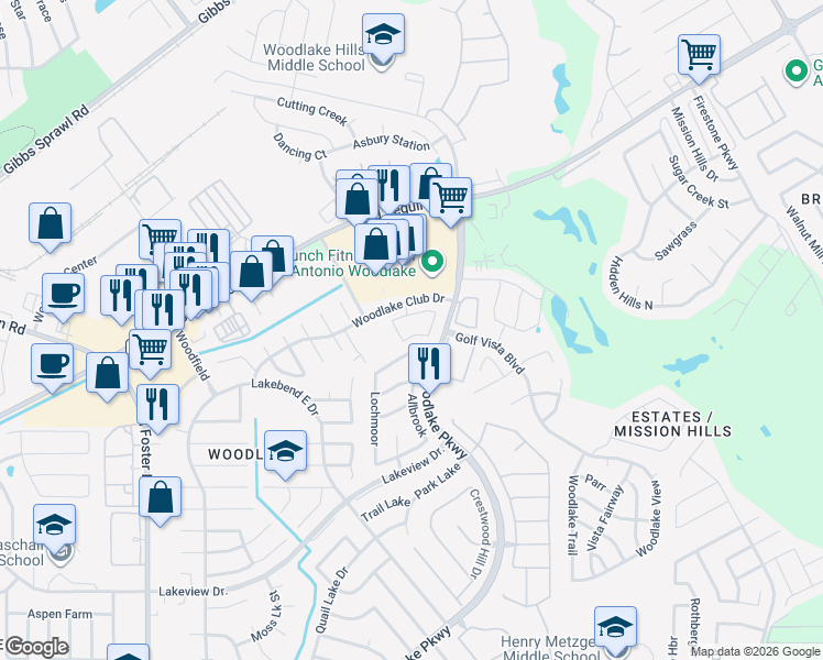 map of restaurants, bars, coffee shops, grocery stores, and more near 7010 Donovan Way in San Antonio