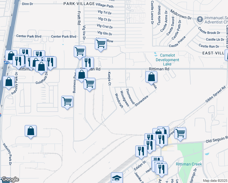 map of restaurants, bars, coffee shops, grocery stores, and more near 5910 Woodcraft in San Antonio