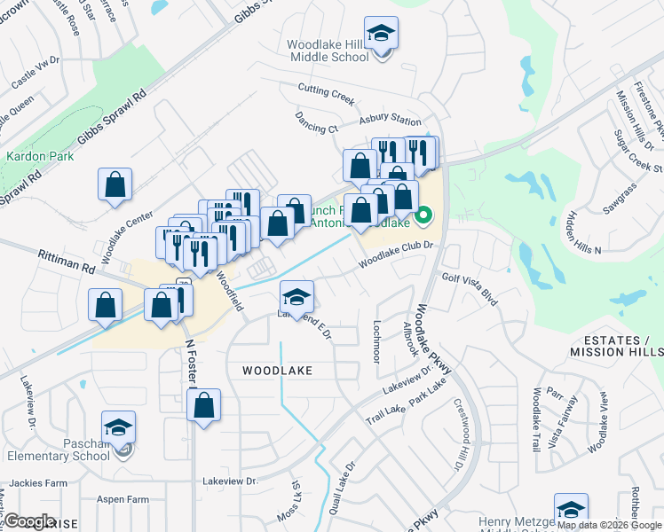 map of restaurants, bars, coffee shops, grocery stores, and more near 5810 Deer Lake Drive in San Antonio