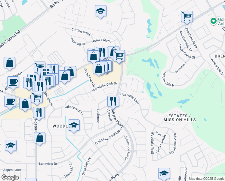map of restaurants, bars, coffee shops, grocery stores, and more near 7010 Donovan Way in San Antonio
