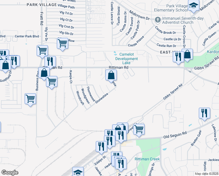 map of restaurants, bars, coffee shops, grocery stores, and more near 5807 Woodhollow in San Antonio
