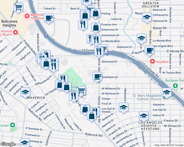 map of restaurants, bars, coffee shops, grocery stores, and more near 1011 Vance Jackson Road in San Antonio