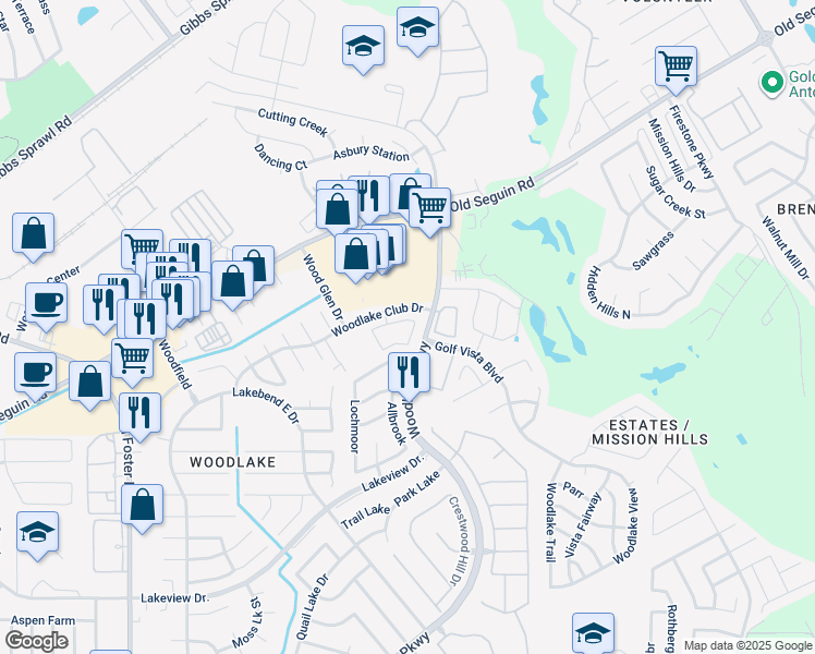map of restaurants, bars, coffee shops, grocery stores, and more near 7010 Donovan Way in San Antonio