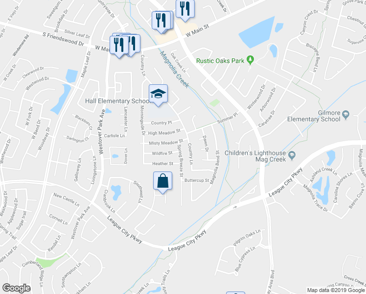 map of restaurants, bars, coffee shops, grocery stores, and more near 508 Spring Breeze Street in League City