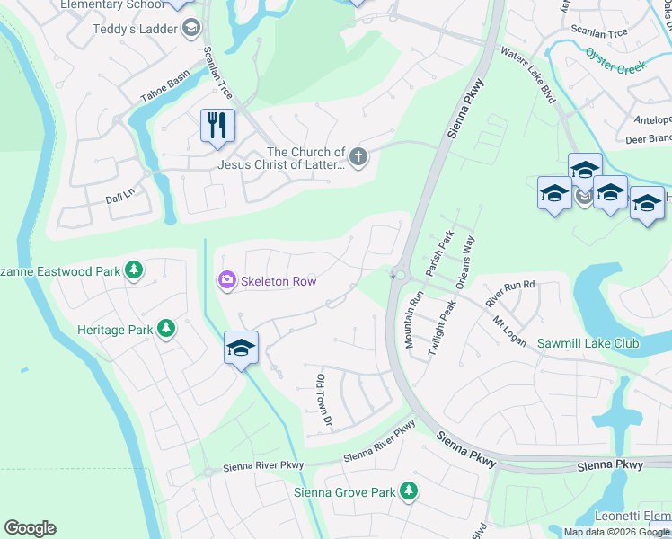 map of restaurants, bars, coffee shops, grocery stores, and more near 9419 Mount Logan in Missouri City