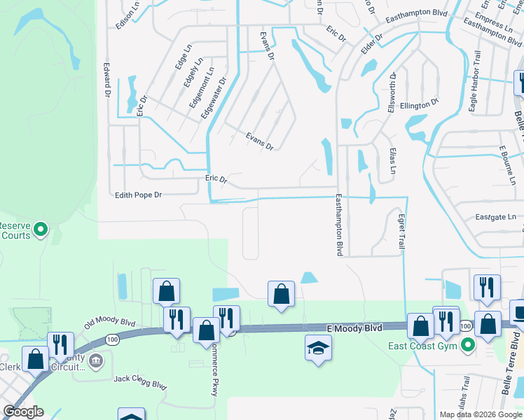 map of restaurants, bars, coffee shops, grocery stores, and more near 7 Ebb Tide Drive in Palm Coast