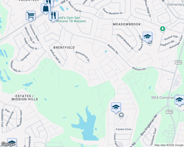 map of restaurants, bars, coffee shops, grocery stores, and more near 8031 Soothing Creek in San Antonio