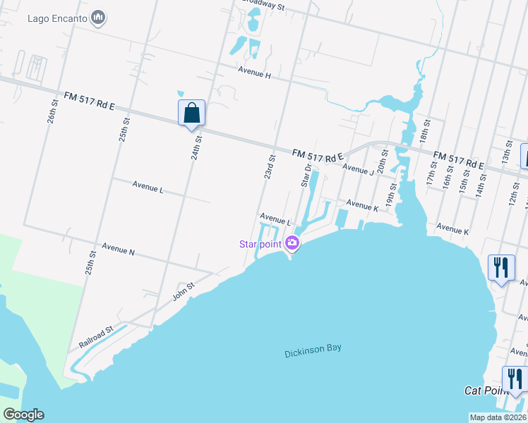 map of restaurants, bars, coffee shops, grocery stores, and more near 1025 23rd Street in San Leon