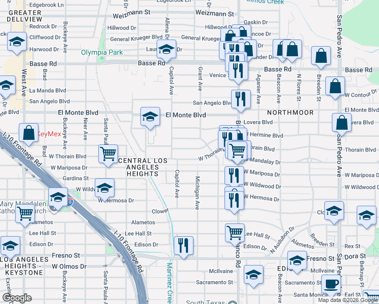 map of restaurants, bars, coffee shops, grocery stores, and more near 1111 West Hermine Boulevard in San Antonio