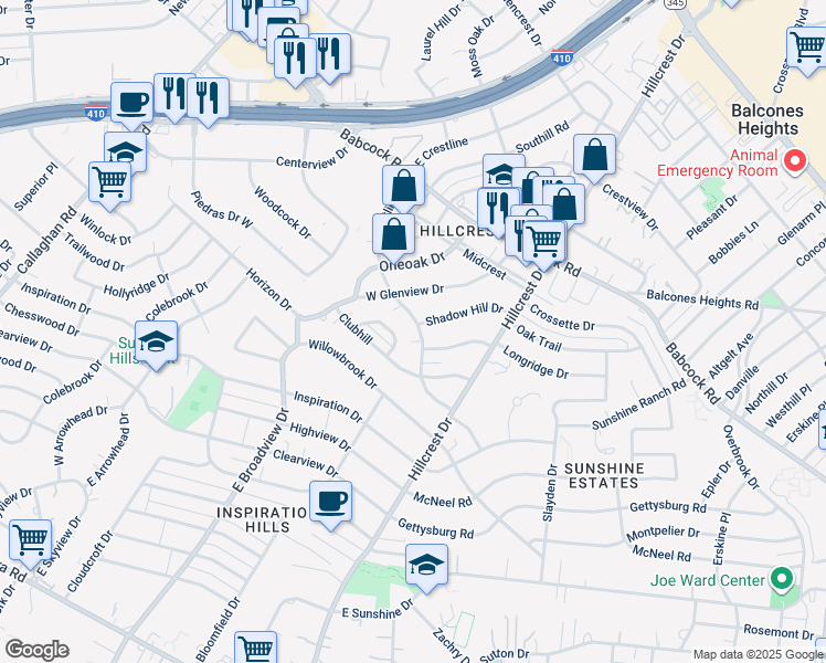 map of restaurants, bars, coffee shops, grocery stores, and more near 511 West Crestline Drive in San Antonio