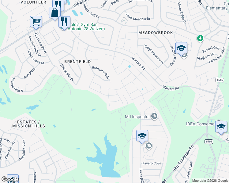 map of restaurants, bars, coffee shops, grocery stores, and more near 8031 Soothing Creek in San Antonio