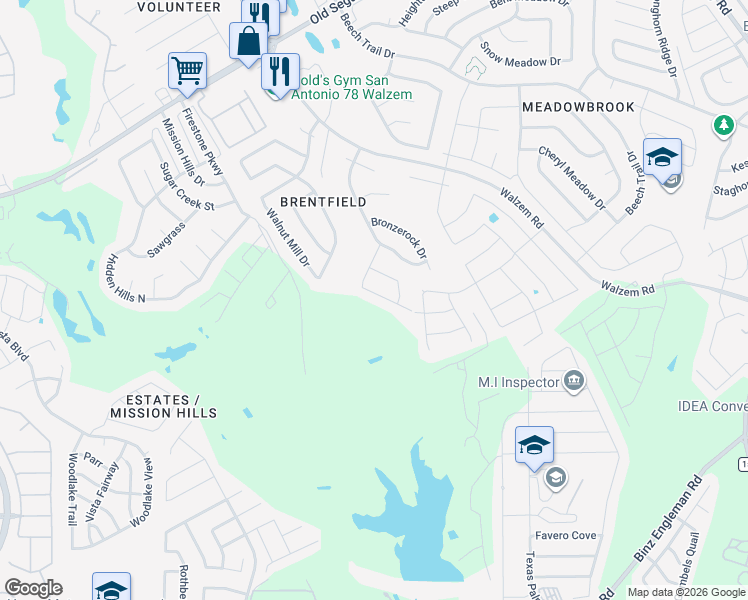 map of restaurants, bars, coffee shops, grocery stores, and more near 5722 Bypass Trail in San Antonio