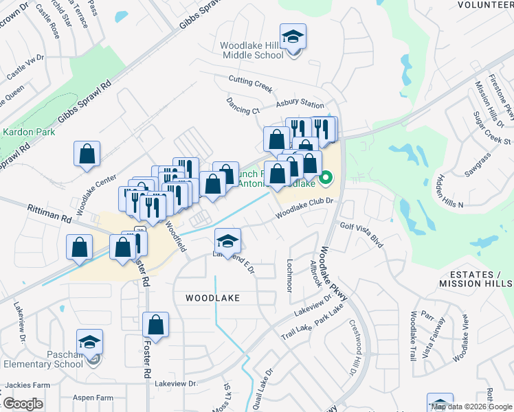 map of restaurants, bars, coffee shops, grocery stores, and more near 5923 Duck Lake in San Antonio