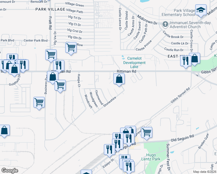 map of restaurants, bars, coffee shops, grocery stores, and more near 5882 La Colonia in San Antonio