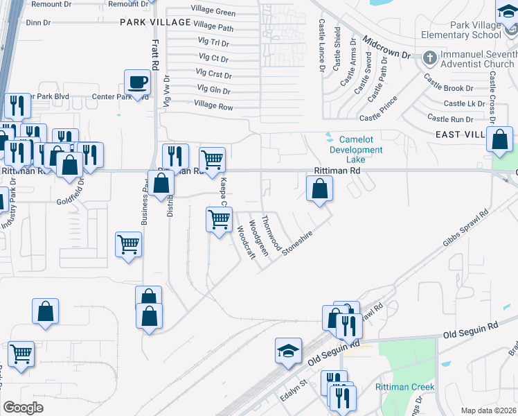 map of restaurants, bars, coffee shops, grocery stores, and more near 6014 Thornwood in San Antonio