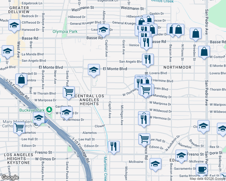map of restaurants, bars, coffee shops, grocery stores, and more near 1111 West Hermine Boulevard in San Antonio