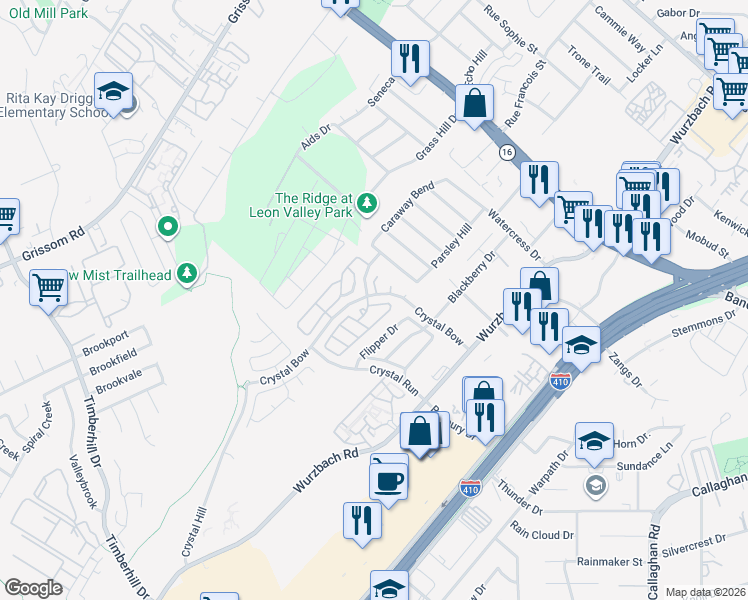 map of restaurants, bars, coffee shops, grocery stores, and more near 5 Laden Creek in San Antonio