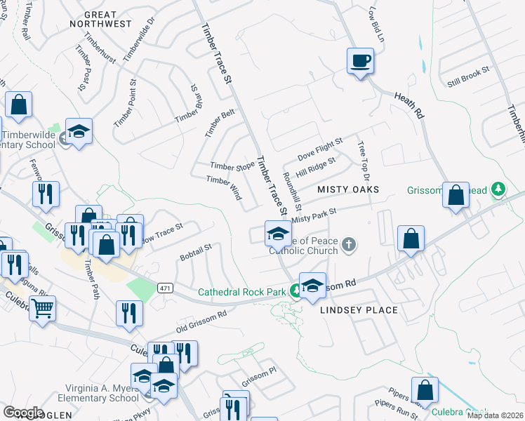 map of restaurants, bars, coffee shops, grocery stores, and more near 8111 Timber Grove in San Antonio