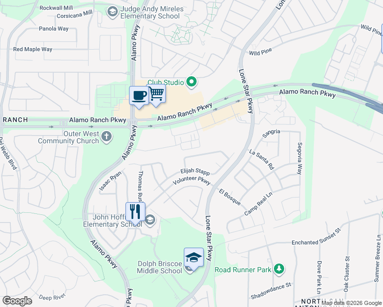 map of restaurants, bars, coffee shops, grocery stores, and more near 11911 William Carey in San Antonio