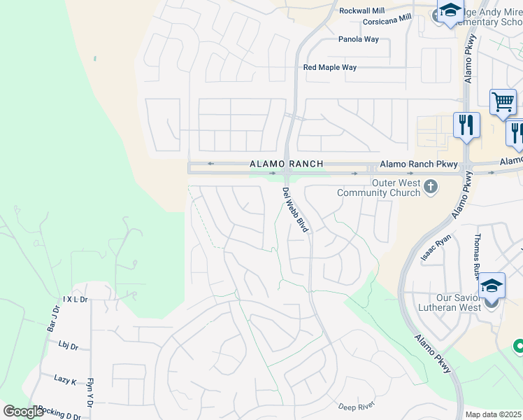 map of restaurants, bars, coffee shops, grocery stores, and more near 5019 Sandhill Crane in San Antonio