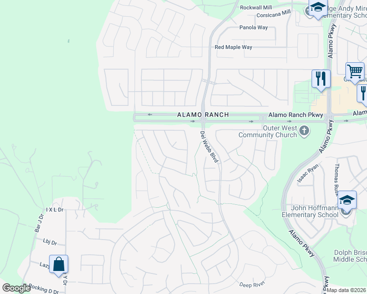 map of restaurants, bars, coffee shops, grocery stores, and more near 5019 Sandhill Crane in San Antonio