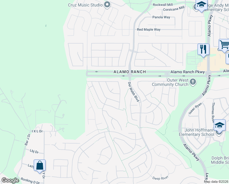 map of restaurants, bars, coffee shops, grocery stores, and more near 5019 Sandhill Crane in San Antonio