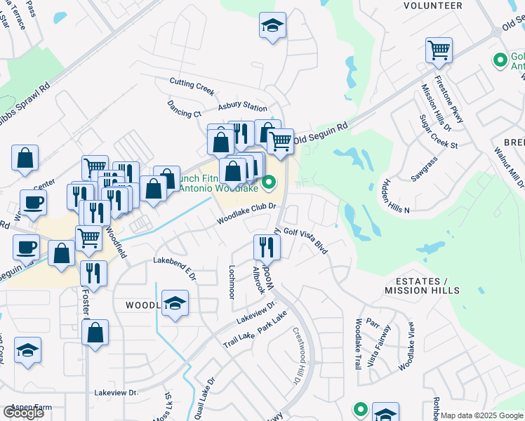 map of restaurants, bars, coffee shops, grocery stores, and more near 7105 Micayla Cove in San Antonio