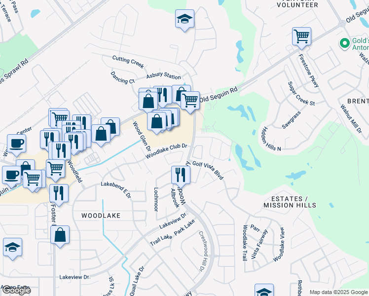 map of restaurants, bars, coffee shops, grocery stores, and more near 7202 Avila Vista in San Antonio