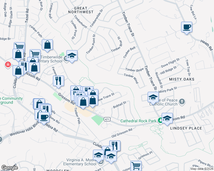 map of restaurants, bars, coffee shops, grocery stores, and more near 5230 Meadow Rise Street in San Antonio