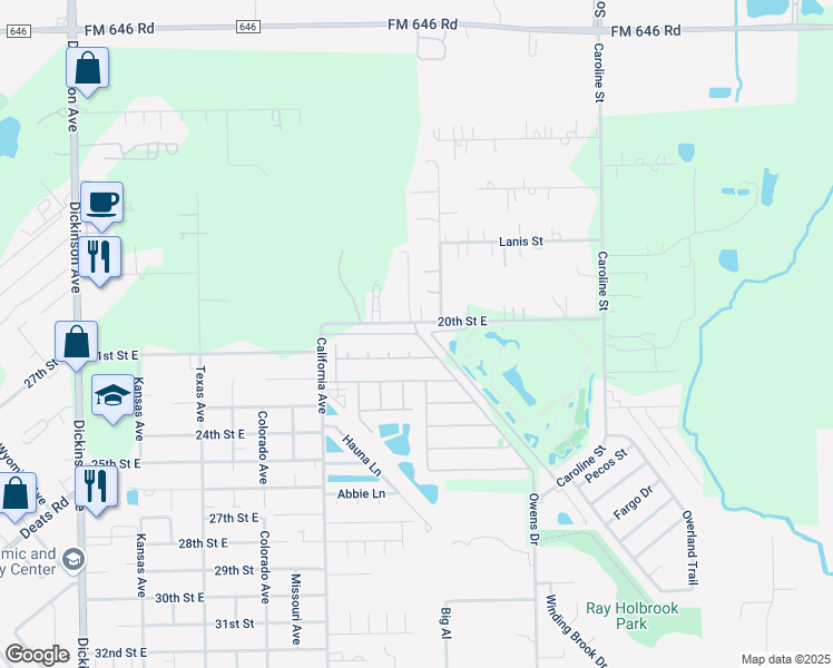 map of restaurants, bars, coffee shops, grocery stores, and more near 5017 20th Street East in Dickinson