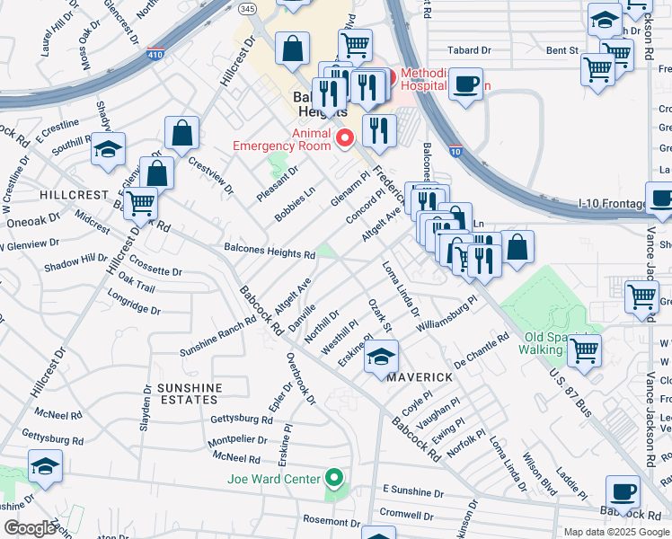 map of restaurants, bars, coffee shops, grocery stores, and more near 308 Altgelt Avenue in San Antonio