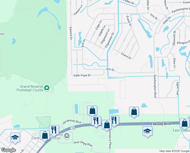 map of restaurants, bars, coffee shops, grocery stores, and more near 21 Edith Pope Drive in Palm Coast