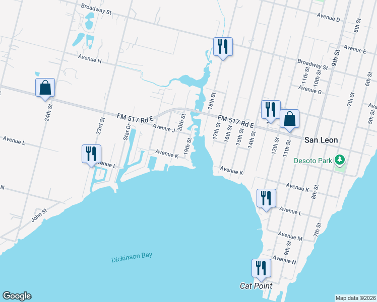 map of restaurants, bars, coffee shops, grocery stores, and more near 1033 19th Street in San Leon
