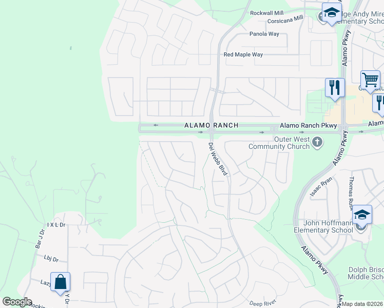 map of restaurants, bars, coffee shops, grocery stores, and more near 5019 Sandhill Crane in San Antonio