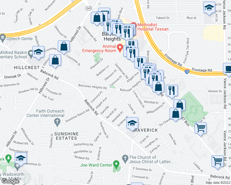 map of restaurants, bars, coffee shops, grocery stores, and more near 308 Altgelt Avenue in San Antonio