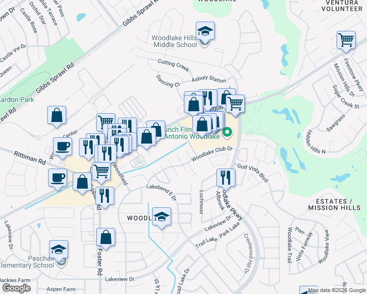 map of restaurants, bars, coffee shops, grocery stores, and more near 5923 Duck Lake in San Antonio