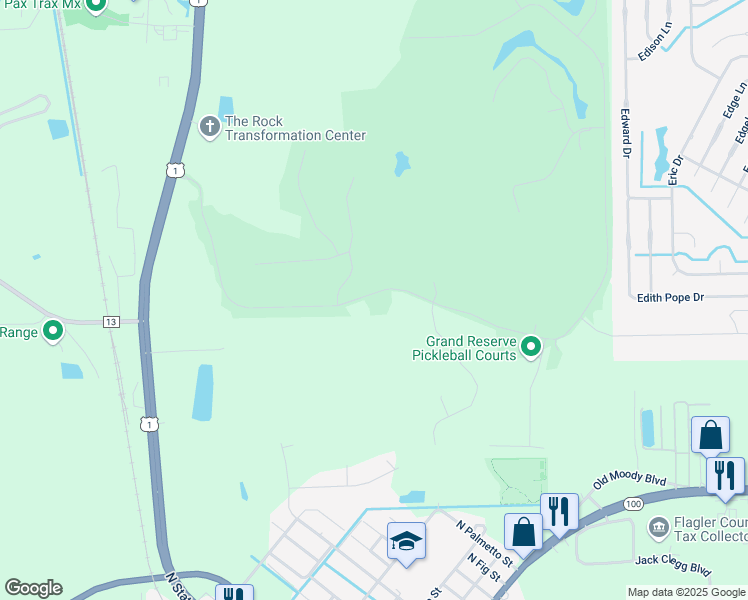 map of restaurants, bars, coffee shops, grocery stores, and more near 311 Grand Reserve Drive in Bunnell