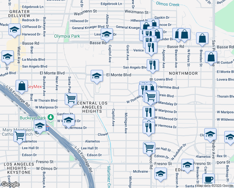 map of restaurants, bars, coffee shops, grocery stores, and more near 1111 West Hermine Boulevard in San Antonio