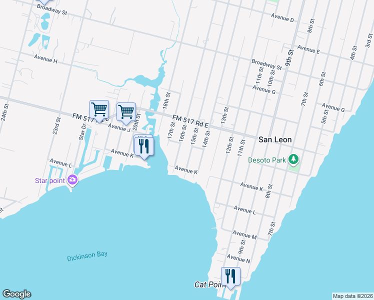 map of restaurants, bars, coffee shops, grocery stores, and more near 1009 15th Street in San Leon