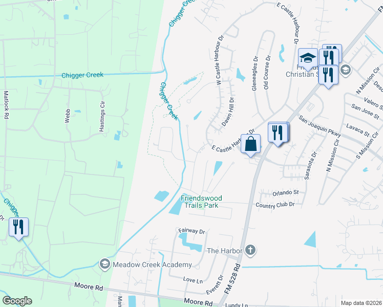 map of restaurants, bars, coffee shops, grocery stores, and more near 100 Saint Andrews Drive in Friendswood